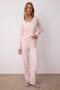 Pembe V Yaka Yumuşak Tuşe Fırçalı Fitilli Örme Pijama Takımı THMAW26PT00074 - 2