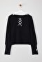 Black Bow and Cut Out Detail Crew Neck Slim/Body-Fitting Knitted Blouse Twoaw25Bz00177 - 7