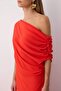 Red A-Line Boat Neck Woven Midi Elegant Dress TPRSS25EL00321 - 3