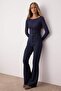 Lacivert İspanyol Paça Flare Bootcut Dokuma Kumaş Pantolon TOFAW19BB0581