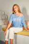 Knitwear Blouse Summer Pullover Lace Openwork Ethnic Pattern Bat Sleeve Boat Neck Pareo Women's Blouse - 7