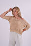 Knitwear Blouse Summer Pullover Lace Openwork Ethnic Pattern Bat Sleeve Boat Neck Pareo Women's Blouse - 3