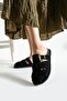 Patter Black Suede Belt Buckle Detailed Flat Sole Women's Slippers - 5