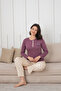 Women's Pajama Set Stylish Purple Floral Print 100% Cotton Long Sleeve & Button-Down Collar - 2