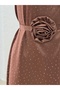 Nevin Satin Dress with Stones and Roses-Bn4346 Brown - 3