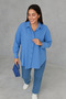 Women's Oversize Bolkesim Linen Shirt - Blue - 2