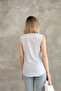 Zero Sleeve Light Blue Striped Cotton Linen Women's Shirt - 8