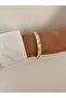 Cream Flower Patterned Enamel Gold Handcuffs - 5