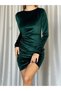 Women's Green Velvet Asymmetrical Cut Mini Dress 14C-2173 - 3