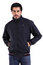 Men's Stand Collar Bondik Fabric Lined Pocketed Zippered Water Repellent Seasonal Coat Navy Blue - 2
