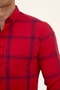 Red_Lacquered Blue Cotton Lycra Plaid Slim Fit Shirt - 5
