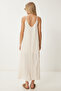 Summer Linen Dress with Wrinkle Effect Cream Lns0069 - 7