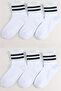 6 Pairs Men's and Women's Cotton Striped White Booties Socks - 2