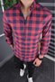 Slim Fit Lacicert-Burgundy Checkered Cotton Flexible Chest Garni Collar Buttoned New Season Men's Shirt - 2
