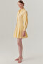 Low Sleeve Detailed Pleated Yellow Mini Shirt Dress - 5