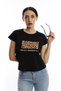 Women's Pars Pattern Printed Crop T-Shirt Black