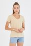 Women's 100% Cotton V-Neck Regular Fit T-shirt Beige