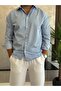 Men's Relaxed Cut Striped Cotton Shirt Blue Eca008 - 2