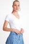 Kadın V Yaka Basic T-shirt Beyaz - 4