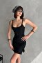 Slit Flexible Ribbed Knit Slim Fit Short Dress with Piping Straps - 5