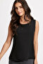 Women's Black Front Lined Sleeveless Slim Fit Casual Stylish Chiffon Blouse - 2