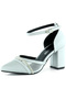 Molly Silver Satin Pointed Toe Stoned Mesh Thick Heeled Evening Dress Shoes - 2