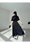 Women's Black Belted Slit Midi Dress 583292 - 2