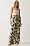 High Waist Summer Loose Viscose Trousers Yellow Navy Blue - 4