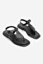 Women's Genuine Leather Flip Flops Daily Sandals Vomin Black - 5