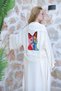 Muslin Kimono Handmade Embroidery Embroidered 100% Cotton Cat Pattern Bathrobe Kaftan Dressing Gown