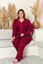 100% Cotton Pajama Set with Shirt Collar and Buttoned Long Sleeves for Women, Burgundy - 4
