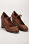 Women's Genuine Leather Strappy Heeled Shoes Walnut - 2