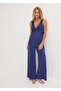 Women's Plus Size Indigo, Chiffon Detailed, Deep Neck Stylish Jumpsuit 65N38960 - 6