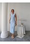 Women's Ellie Blue Ottoman Summer Dress with Slit and Button Detail - 7
