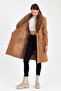 Women's Coffee Collar Furry Stamp Coat - 2