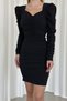 Black Stretch Crepe Fabric Sweetheart Neckline Gathered and Draped Detail Padded Princess Sleeve Mini Dress 581914 - 6