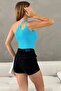Single Shoulder Detailed Ribbed Textured Turquoise Knitwear Blouse 0300 - 2