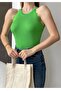 Women's Stretchy Knitwear Fabric Ruffled Sleeveless Basic Green Blouse 0296 - 5