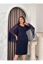 Women's Plus Size Crew Neck Drape Chiffon Detail Brooch Midi Stretchy Evening Dress 24860 - 5