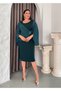 Women's Plus Size Crew Neck Drape Chiffon Detail Brooch Midi Stretchy Evening Dress 24860