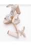 - Women's Stone Platform Thick Heeled Skin Satin Evening Dress Shoes - 2