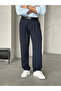 Navy Blue Pleated Baggy Fabric Pants