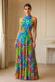 Halter Neckline Feather Detailed Long Evening Dress