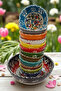 1 Piece 16 cm + 12 Pieces 8 cm Total 13 Pieces Handmade Tile Motif Ceramic Mixed Color Bowl Set - 4