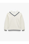 Fleece-Lined Line Detailed Long Sleeve Double Collar Comfortable Fit Sweatshirt - 3