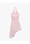 Slim Fit Asymmetrical Cutout Back Low-Cut Ruffle Halter Neckline Dress - 5