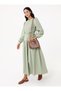 Balloon Sleeve Tie Detail Hijab Dress - Green -