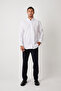 White Men's Linen Texture Shirt – 100% Cotton, Long Sleeve, Regular Fit, Stand Collar - 2