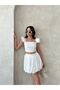 Women's Short Brode Fabric Balloon Skirt with Elastic Waist Crop Set - 3