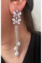 Silver Color with Stones Long Pearl Dangle Butterfly Stylish Party Engagement Henna Wedding Wedding Evening Dress Earrings - 3